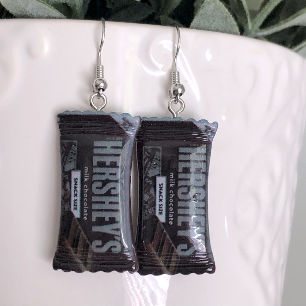 New Hersheys Chocolate Bar Oversized Dangling Fun Novelty Handmade Earrings